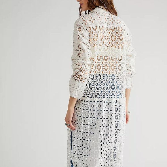 NWT Free People Women's White One Yesenia Floral Lace Crochet Button Maxi Top - Picture 3 of 14